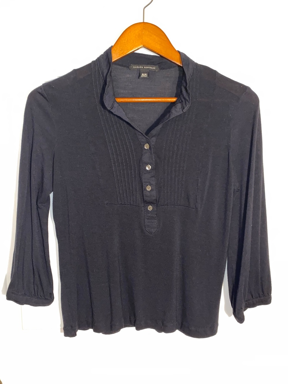 Banana Republic Dark Navy Pleated Henley Top
